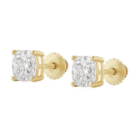 10K Gold Cushion Cut Moissanite Solitaire Stud Earrings - Screw Backs