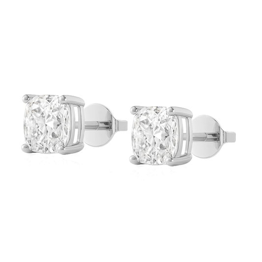 10K Gold Cushion Cut Moissanite Solitaire Stud Earrings - Push Backs