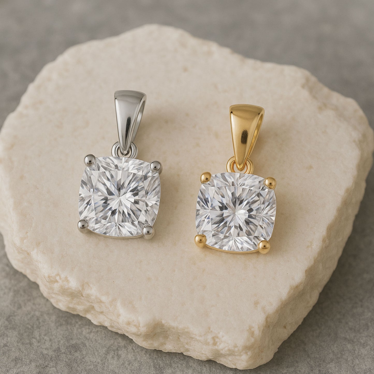 14K Gold Cushion Cut Moissanite Solitaire Pendant Only - Dangle Bail