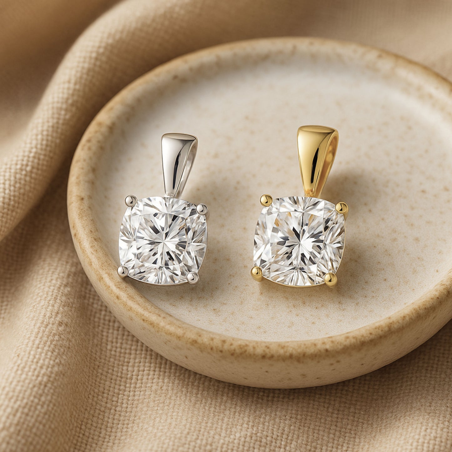 14K Gold Cushion Cut Moissanite Solitaire Pendant Only - Solid Bail