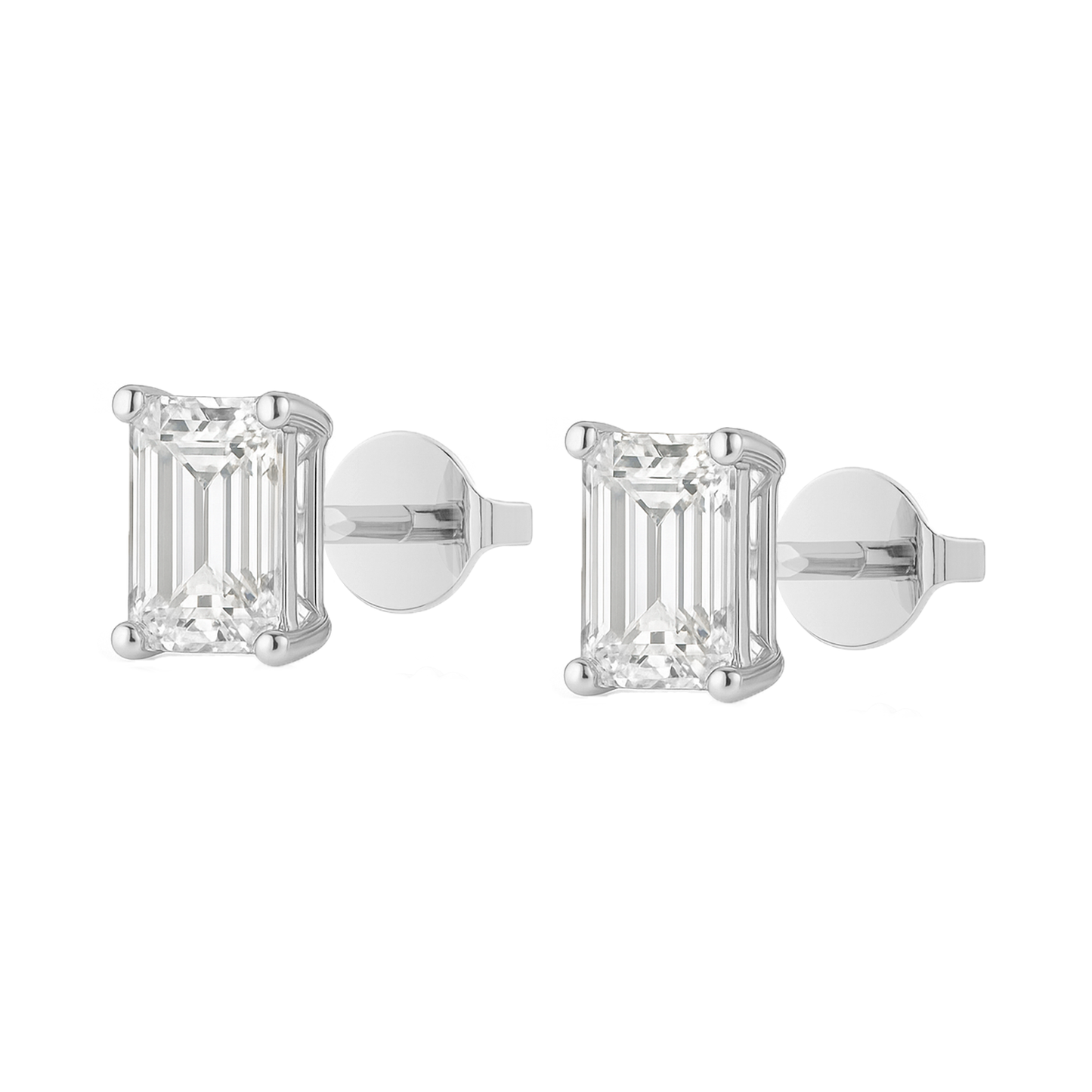 10K Gold Emerald Cut Moissanite Solitaire Stud Earrings - Push Backs