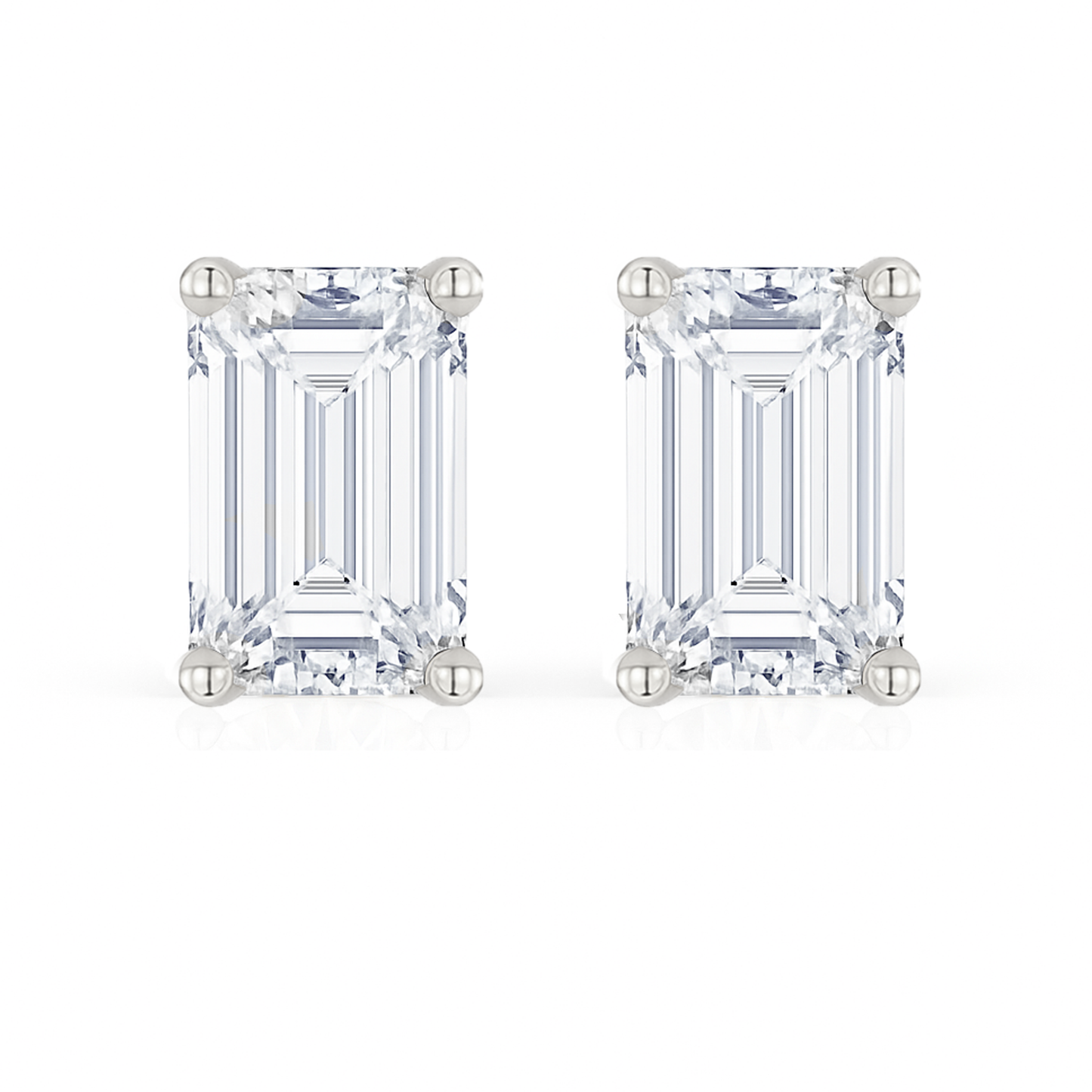10K Gold Emerald Cut Moissanite Solitaire Stud Earrings - Push Backs