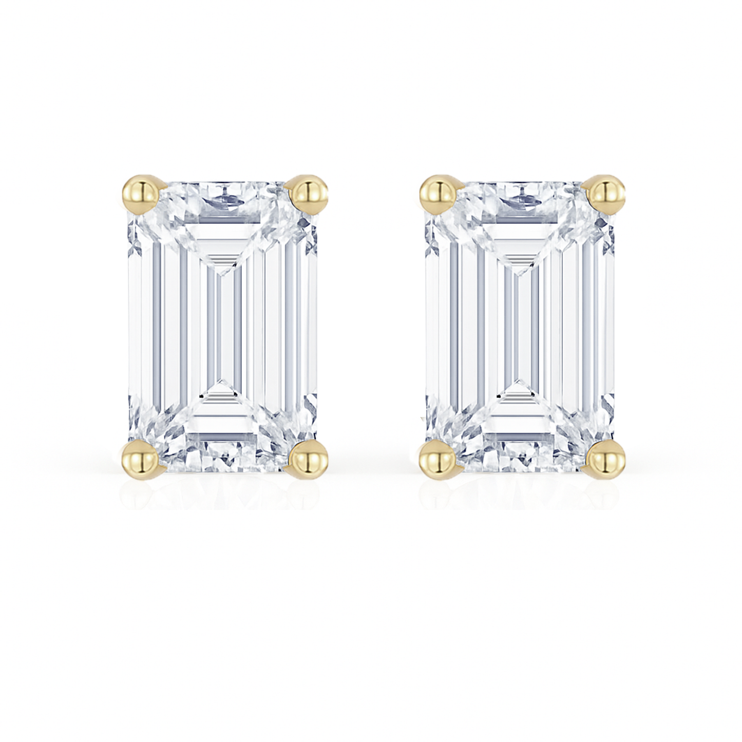 10K Gold Emerald Cut Moissanite Solitaire Stud Earrings - Push Backs