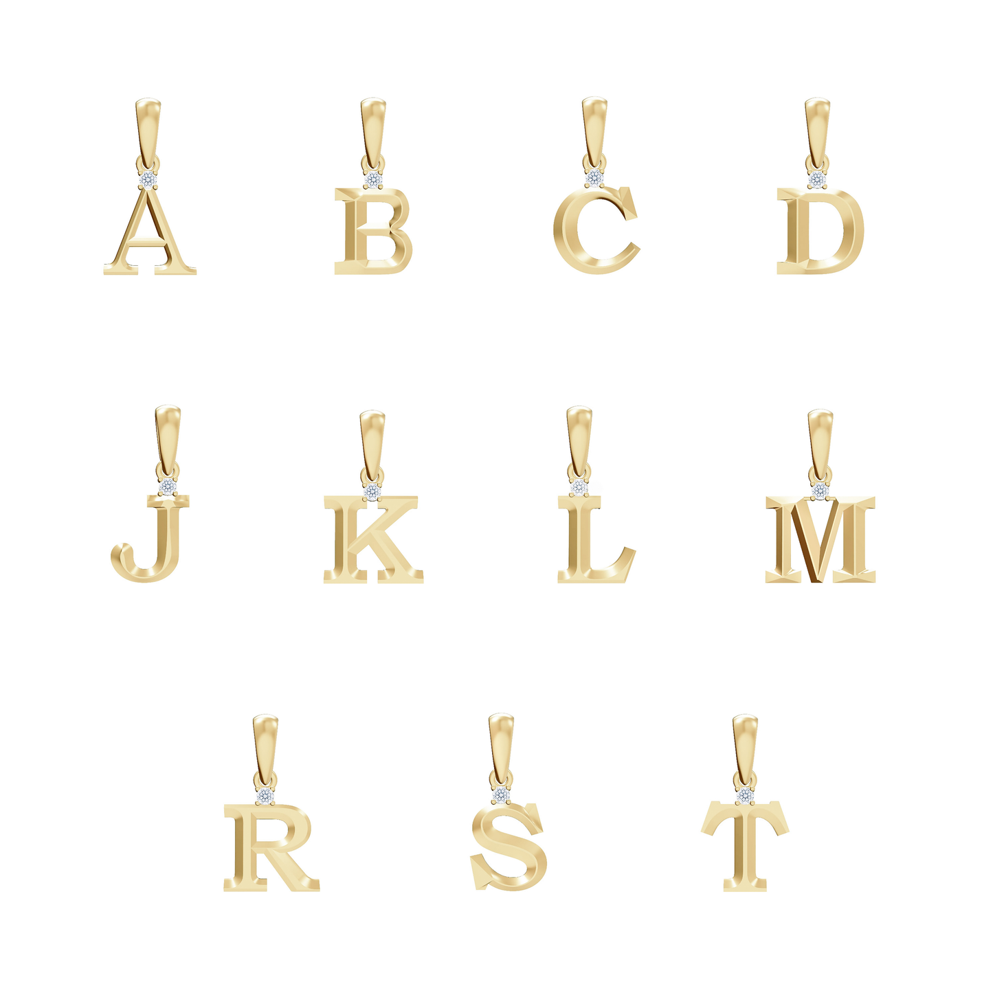 10K Gold Letter with 1.6mm Diamond Pendant Only - Dangle Bail