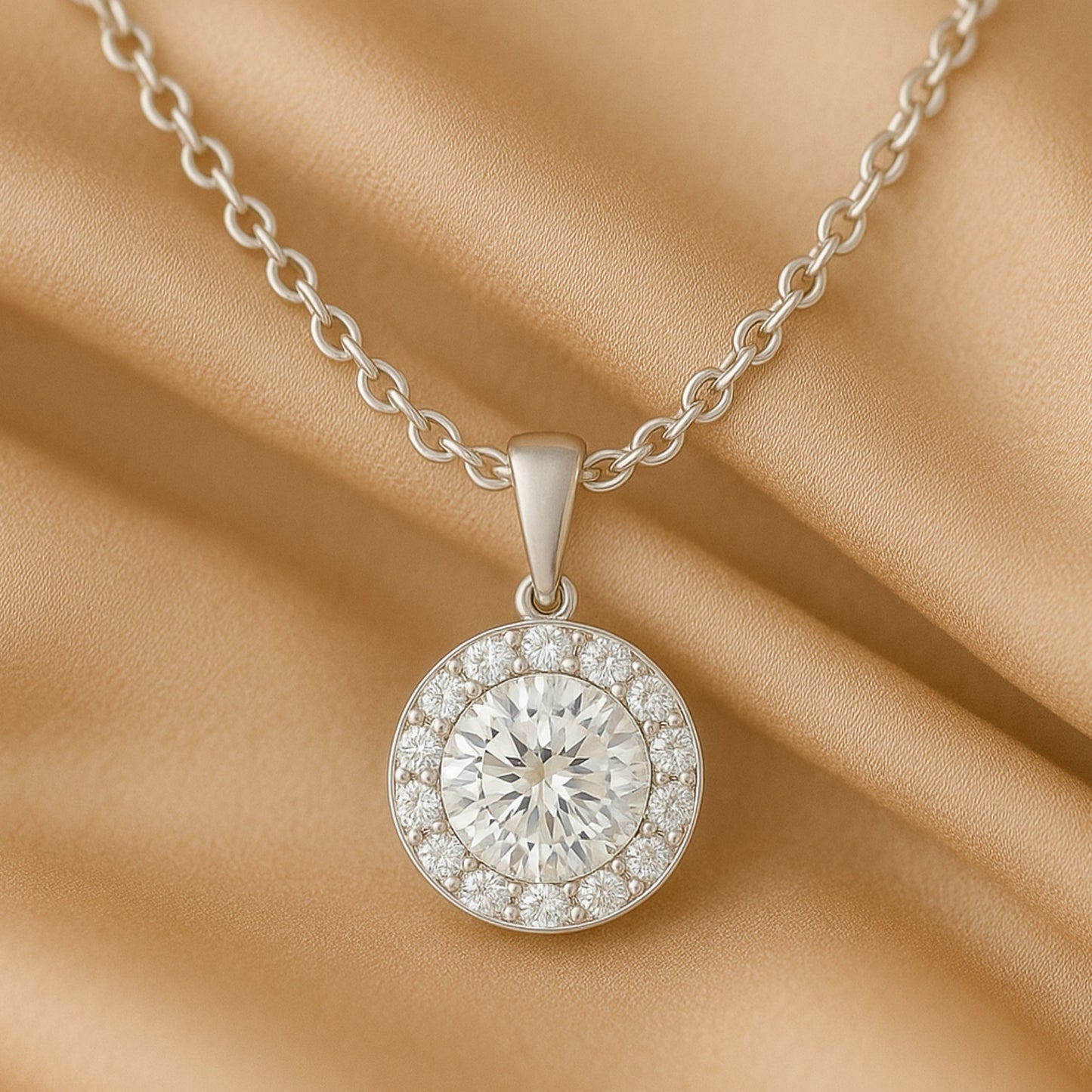Round Cut Halo Moissanite Necklace – Dangle Bail