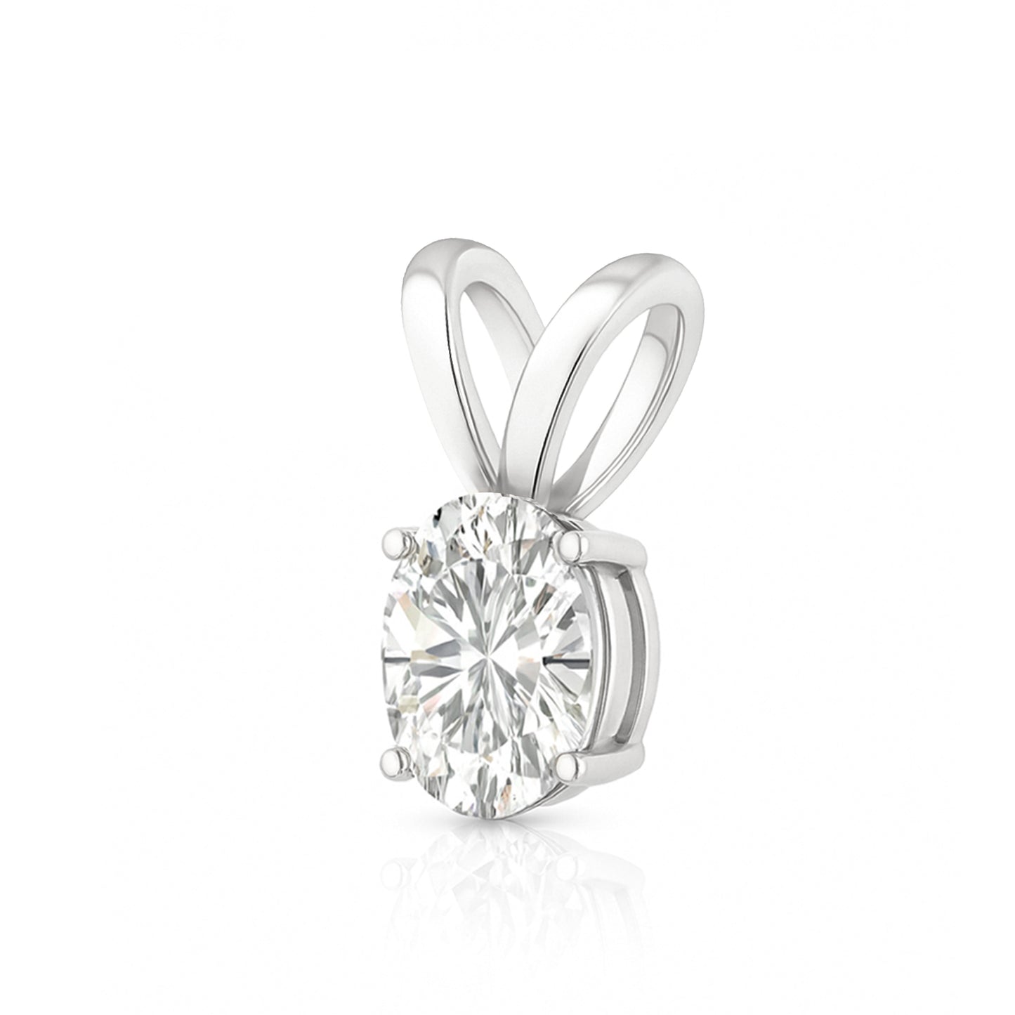 14K Gold Oval Cut Moissanite Solitaire Pendant Only - Double Loop Bail