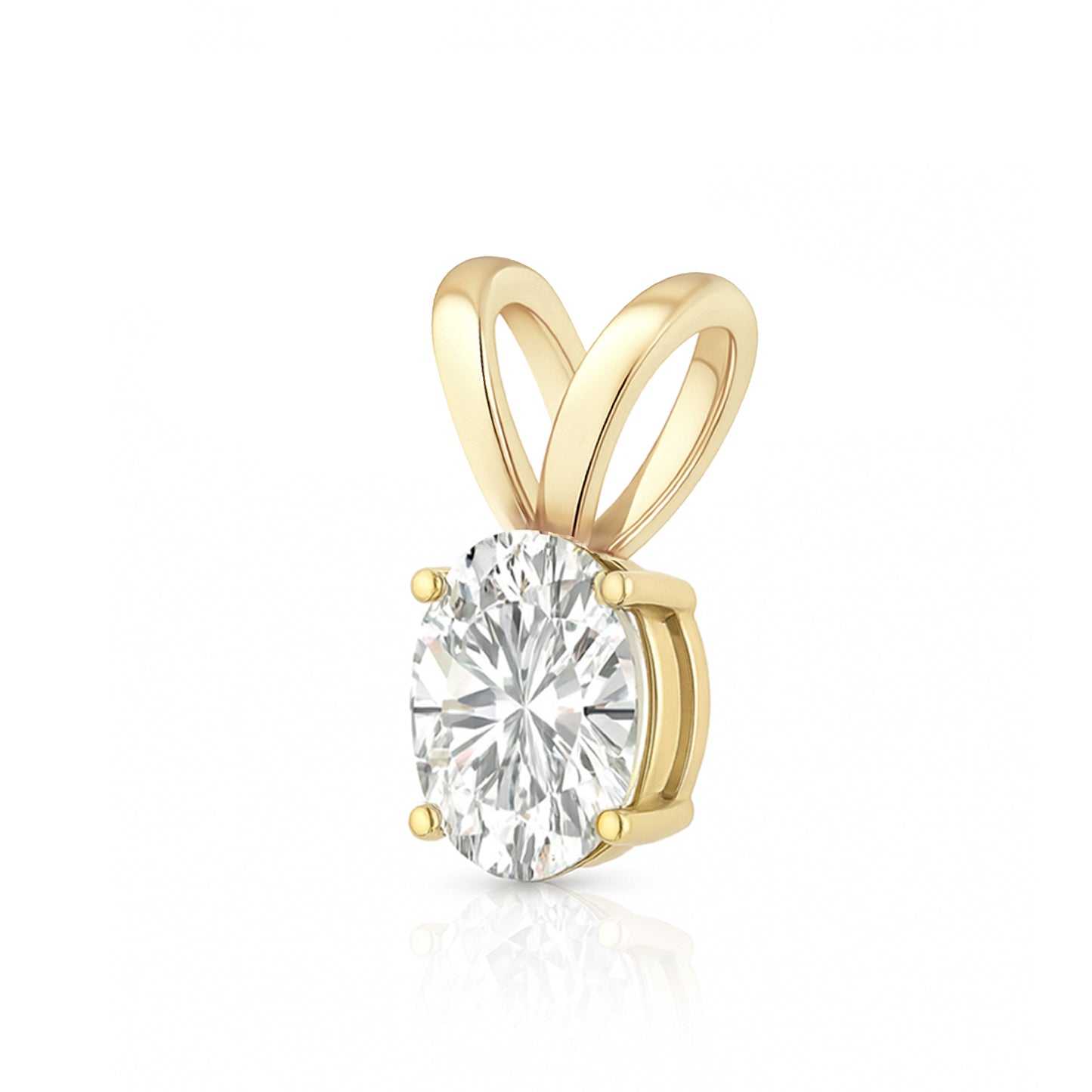 14K Gold Oval Cut Moissanite Solitaire Necklace - Double Loop Bail on Box Chain