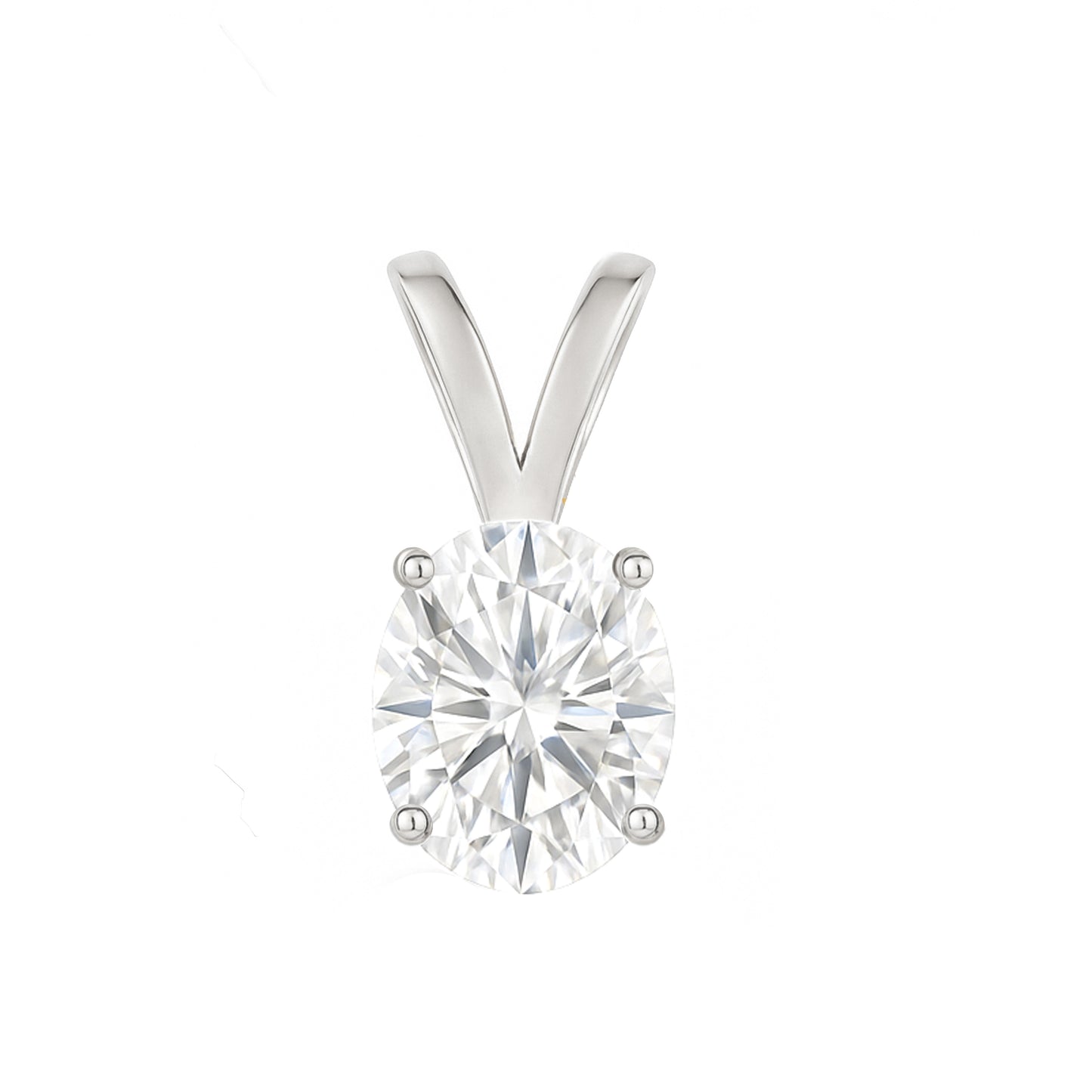 10K Gold Oval Cut Moissanite Solitaire Pendant Only - Double Loop Bail