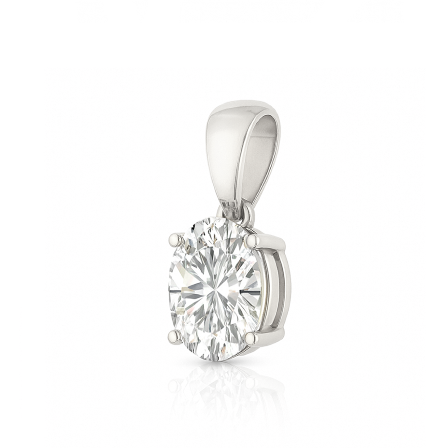 14K Gold Oval Cut Moissanite Solitaire Necklace - Dangle Bail on Cable Chain