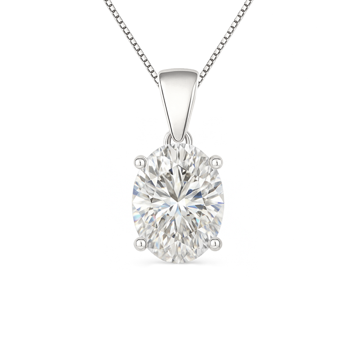 14K Gold Oval Cut Moissanite Solitaire Necklace - Dangle Bail on Box Chain