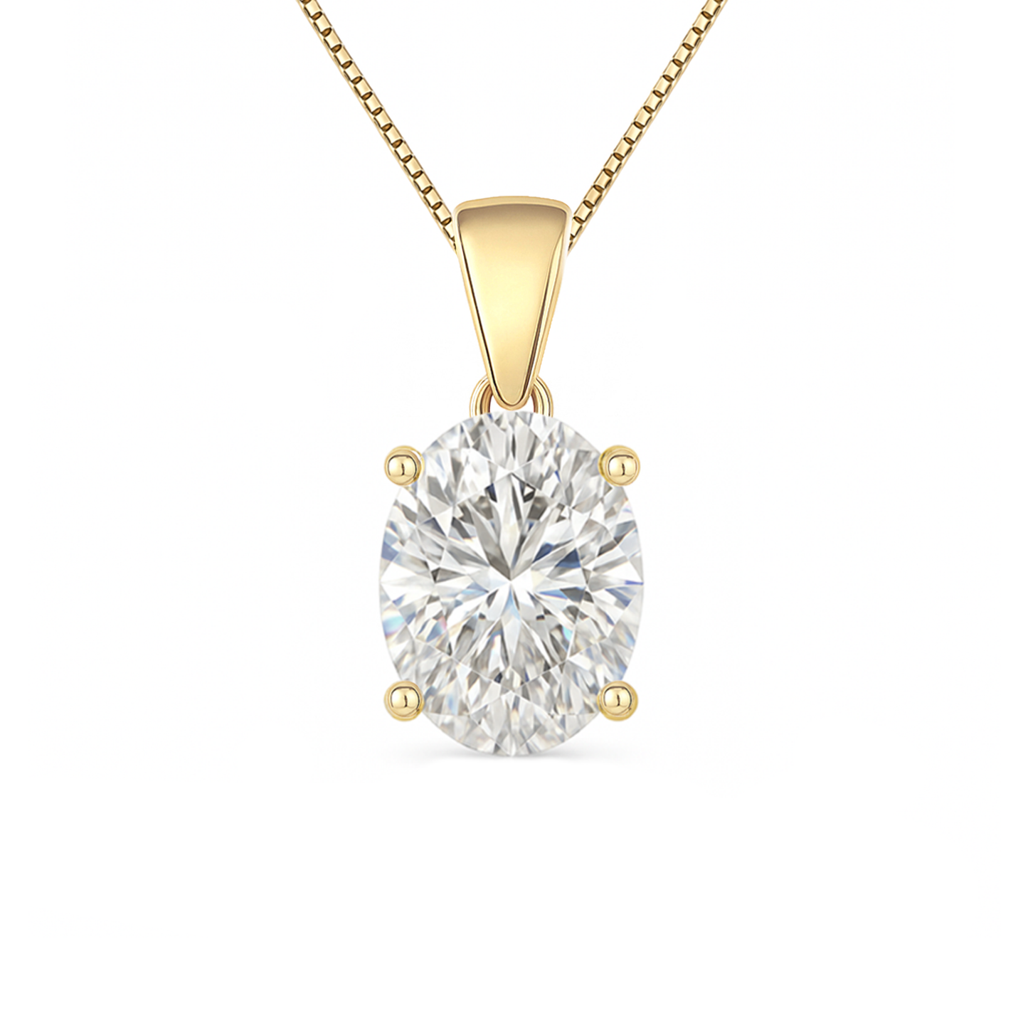 14K Gold Oval Cut Moissanite Solitaire Necklace - Dangle Bail on Box Chain