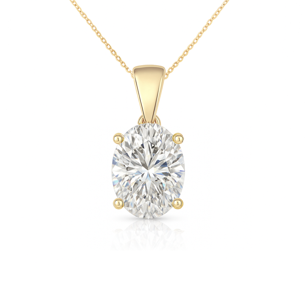 14K Gold Oval Cut Moissanite Solitaire Necklace - Dangle Bail on Cable Chain