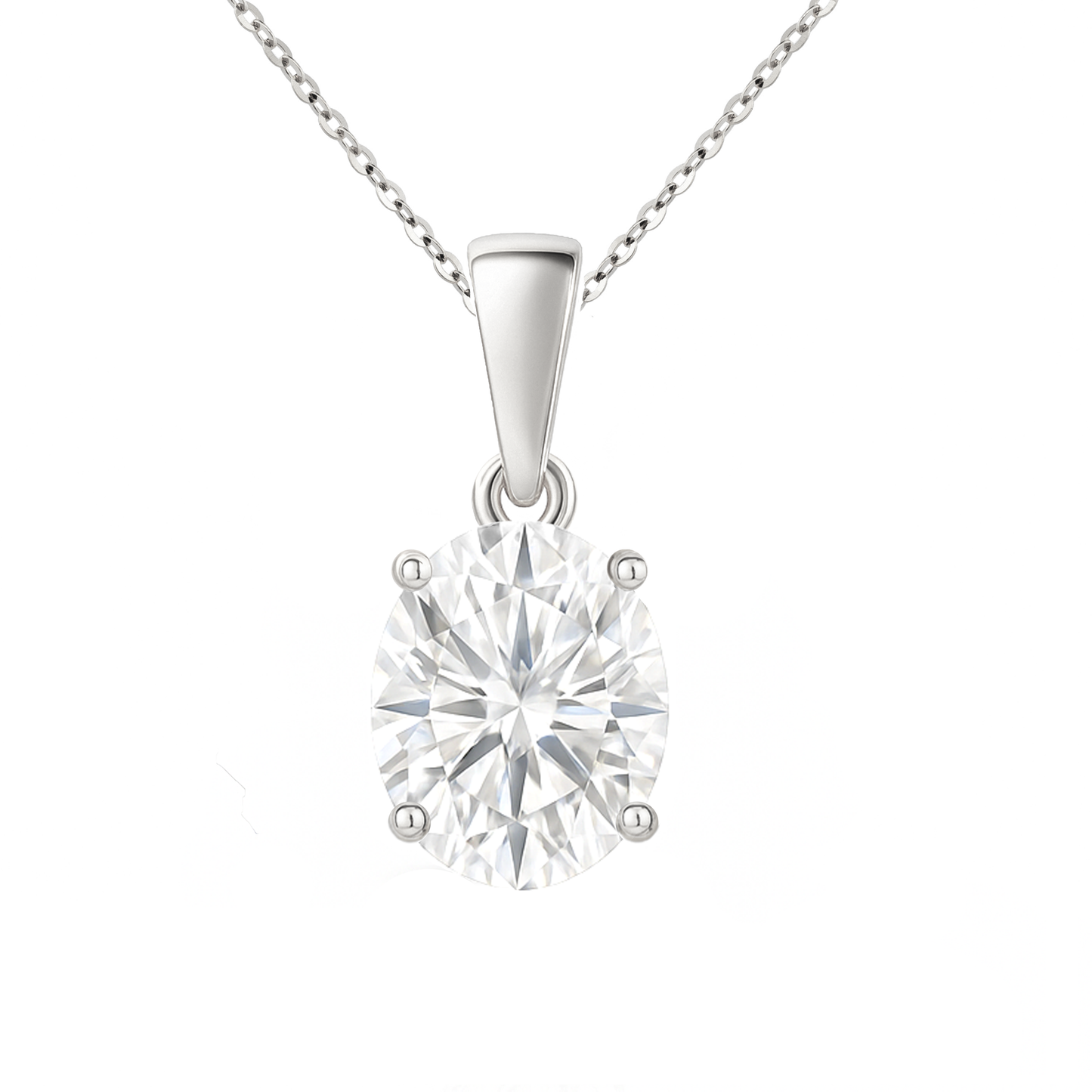 14K Gold Oval Cut Moissanite Solitaire Necklace - Dangle Bail on Cable Chain