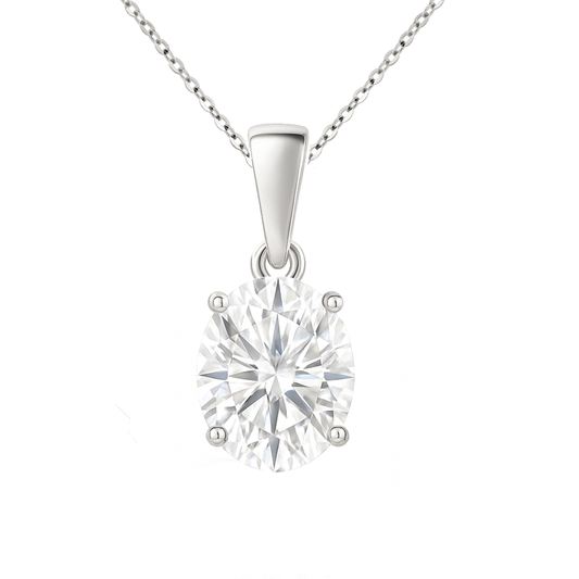14K Gold Oval Cut Moissanite Solitaire Necklace - Dangle Bail on Cable Chain