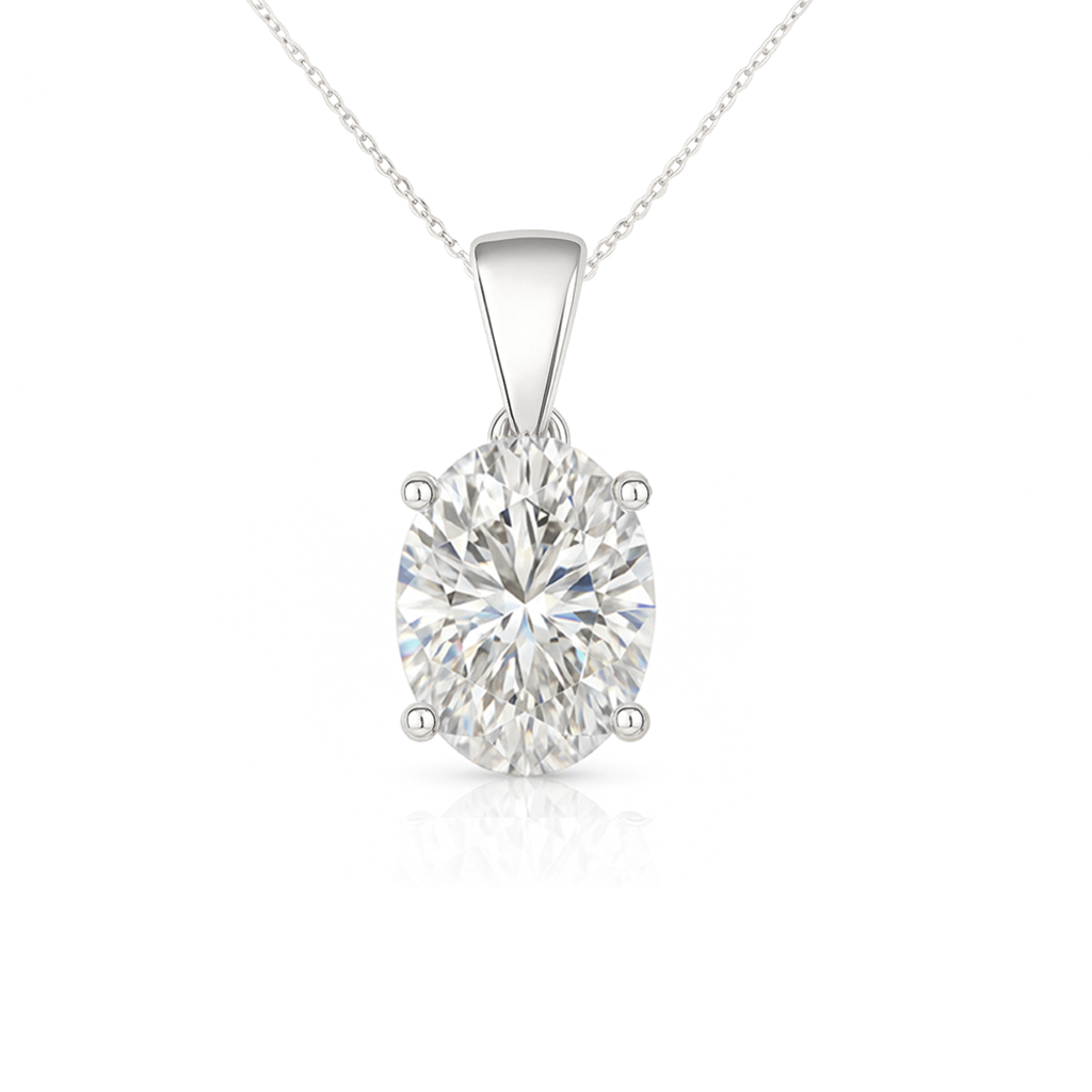 14K Gold Oval Cut Moissanite Solitaire Necklace - Dangle Bail on Cable Chain