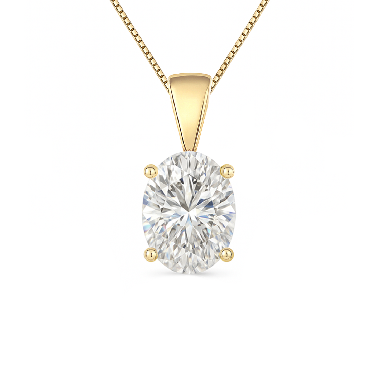 14K Gold Oval Cut Moissanite Solitaire Necklace - Solid Bail on Box Chain