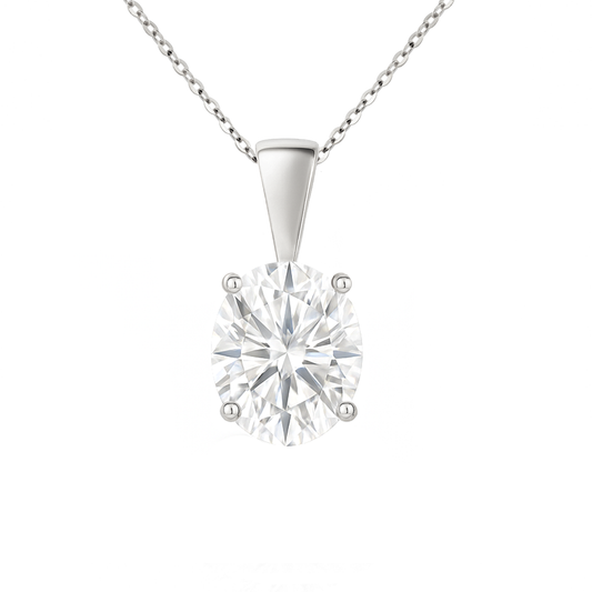 14K Gold Oval Cut Moissanite Solitaire Necklace - Solid Bail on Cable Chain