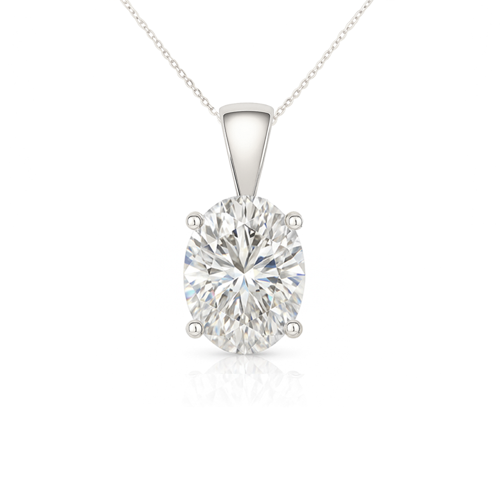 14K Gold Oval Cut Moissanite Solitaire Necklace - Solid Bail on Cable Chain