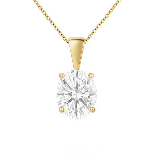 14K Gold Oval Cut Moissanite Solitaire Necklace - Solid Bail on Cable Chain