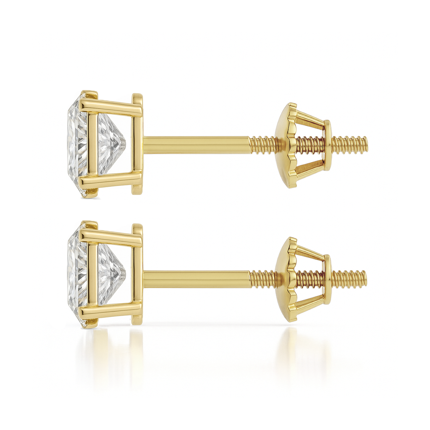 14K Gold Oval Cut Moissanite Solitaire Stud Earrings - Screw Backs