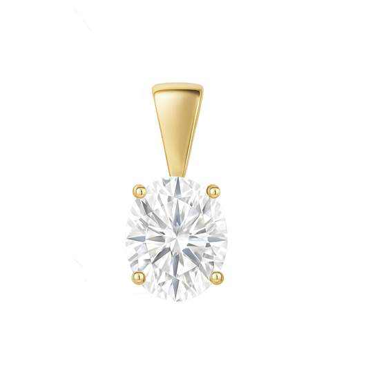 14K Gold Oval Cut Moissanite Solitaire Pendant Only - Solid Bail