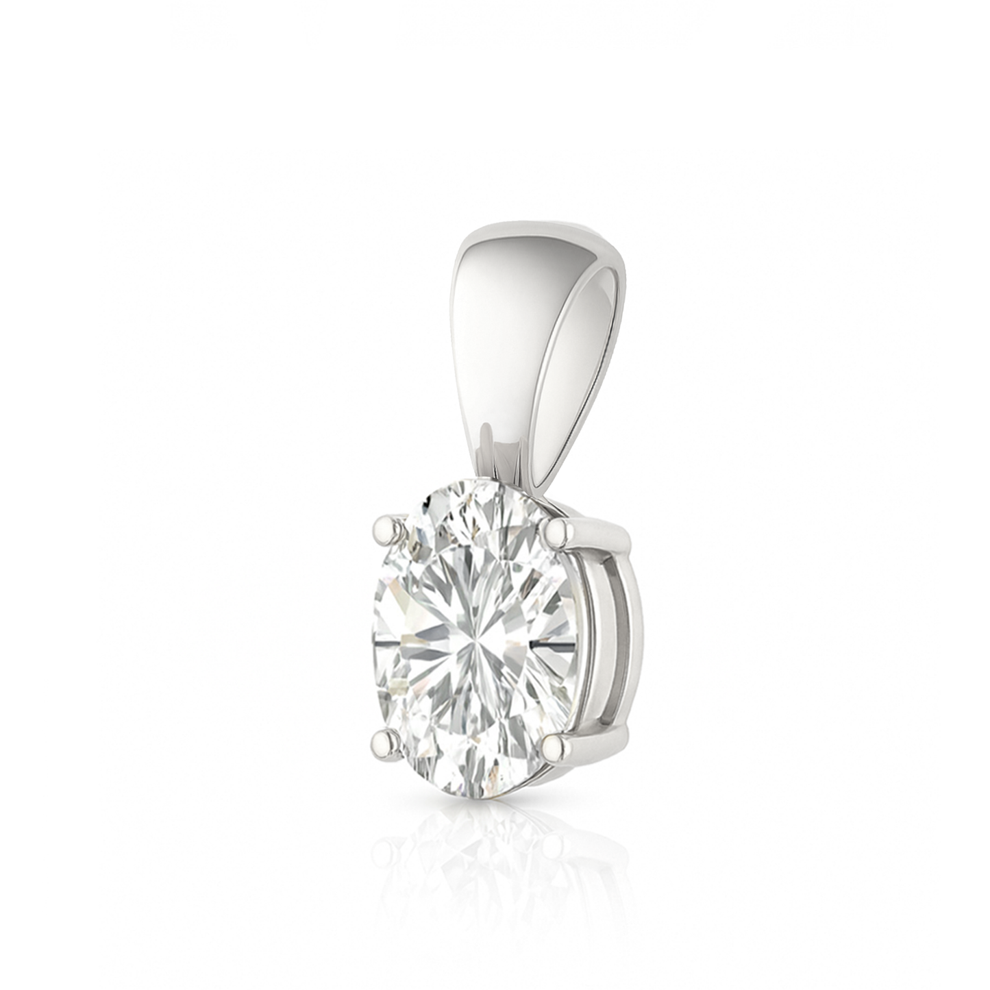 14K Gold Oval Cut Moissanite Solitaire Necklace - Solid Bail on Cable Chain