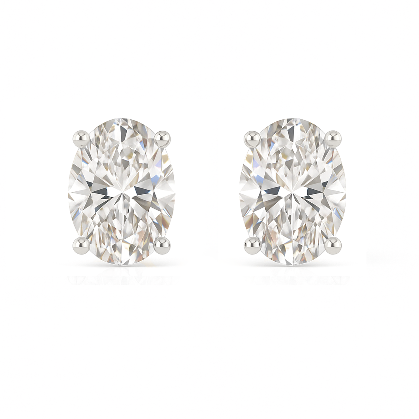 14K Gold Oval Cut Moissanite Solitaire Stud Earrings - Screw Backs