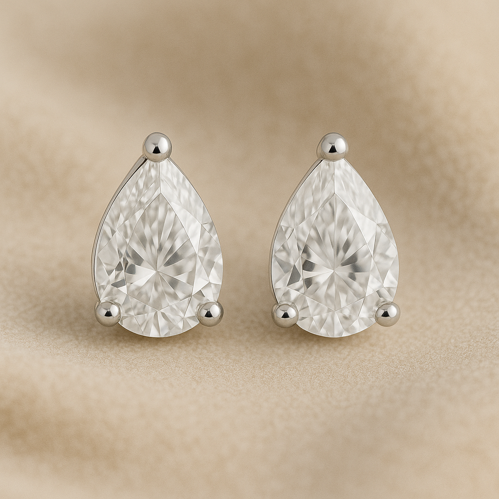 10K Gold Pear Cut Moissanite Solitaire Stud Earrings - Screw Backs