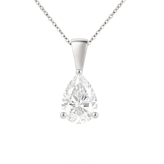 14K Gold Pear Cut Moissanite Solitaire Necklace - Solid Bail on Cable Chain