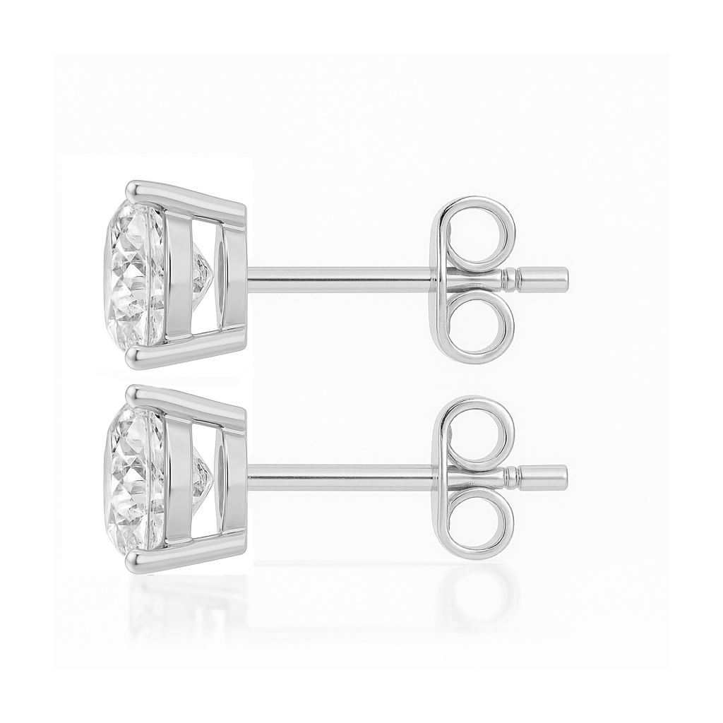 10K Gold Round Cut Moissanite Solitaire Stud Earrings - Push Backs