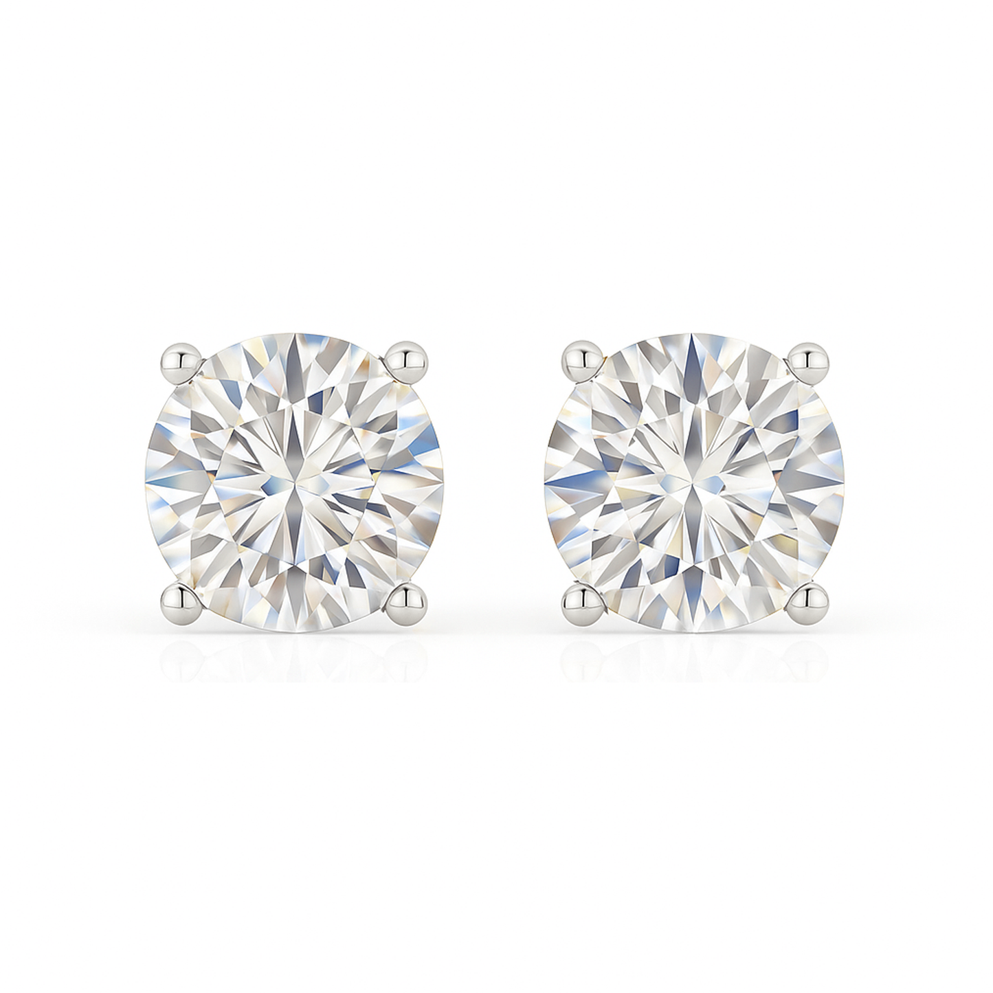 14K Gold Round Cut Moissanite Solitaire Stud Earrings - Screw Backs
