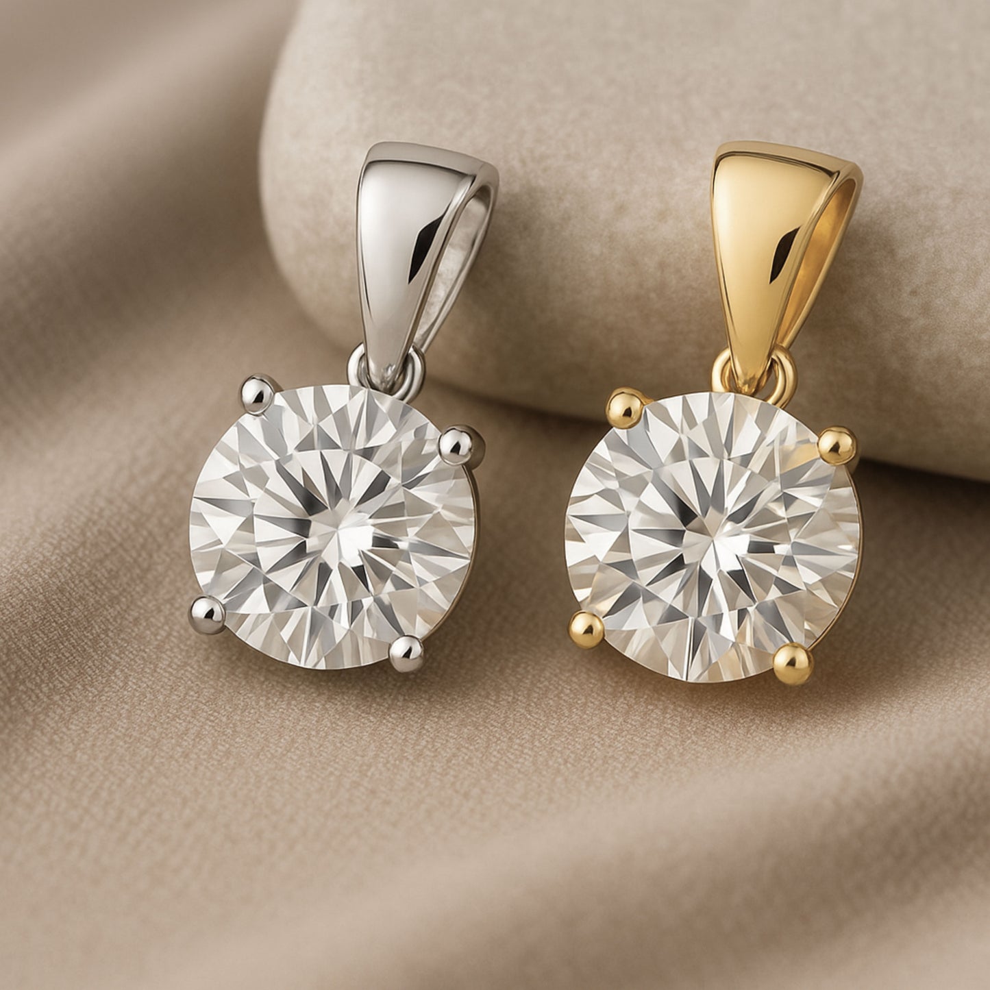 14K Gold Round Cut Moissanite Solitaire Pendant Only - Dangle Bail