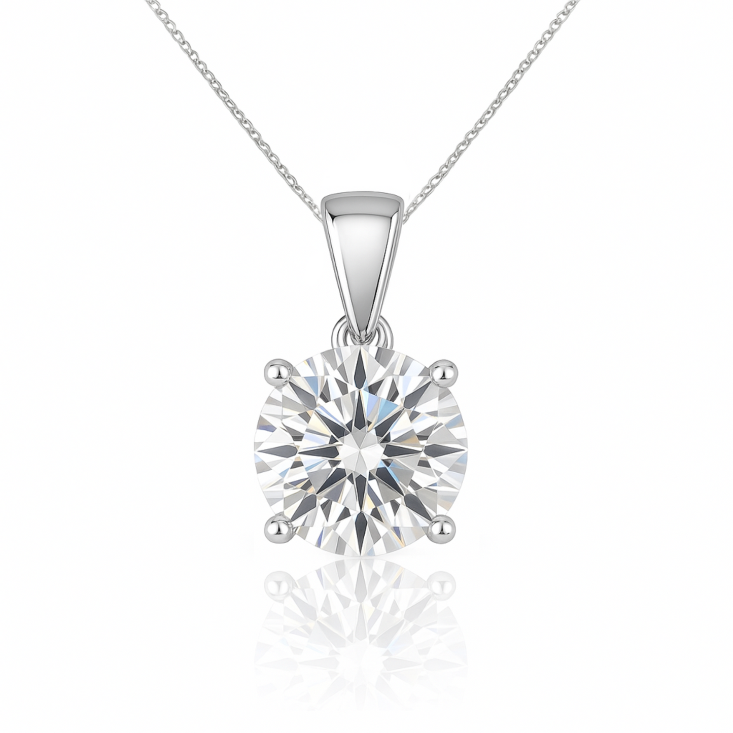 14K Gold Round Cut Moissanite Solitaire Necklace - Dangle Bail on Cable Chain