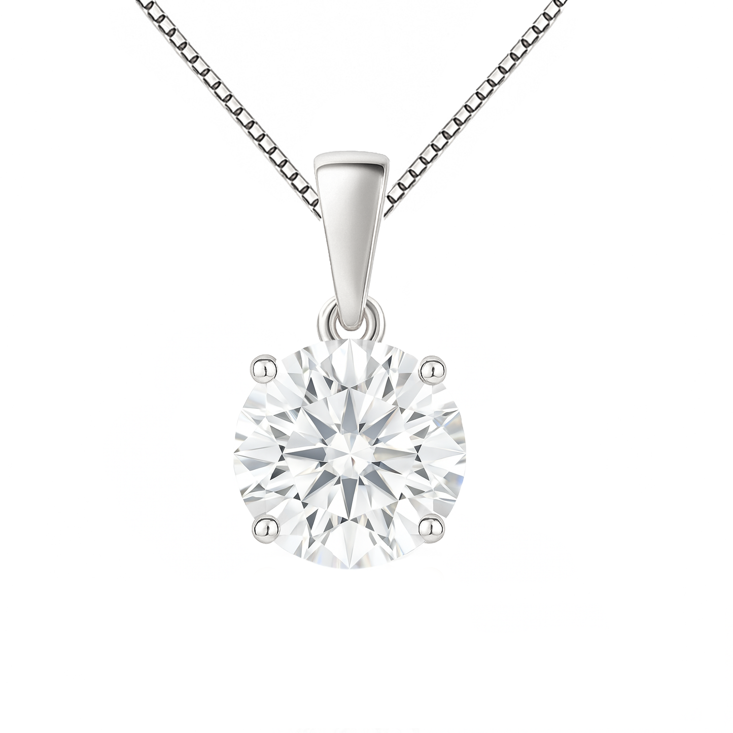 14K Gold Round Cut Moissanite Solitaire Necklace - Dangle Bail on Box Chain