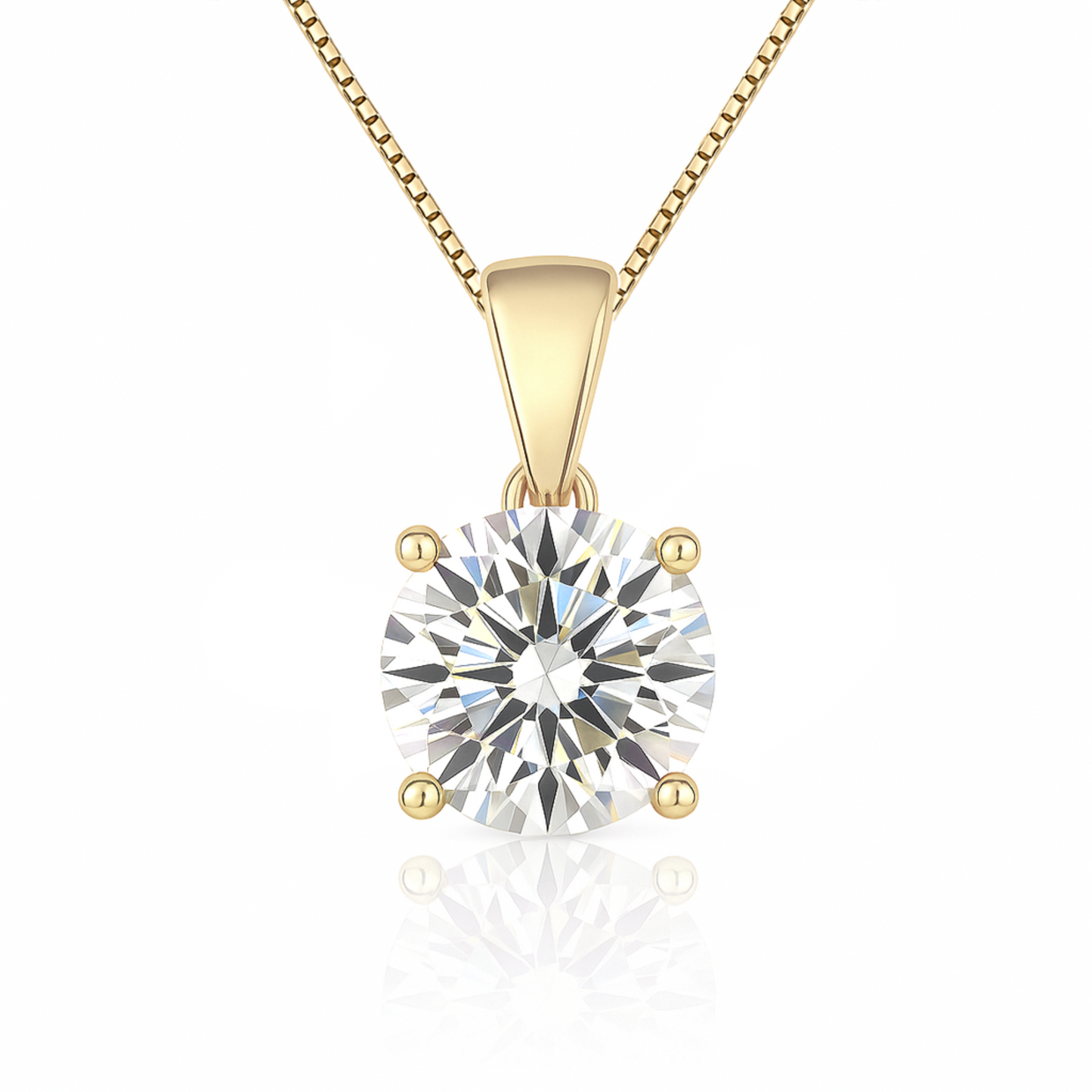 14K Gold Round Cut Moissanite Solitaire Necklace - Dangle Bail on Box Chain