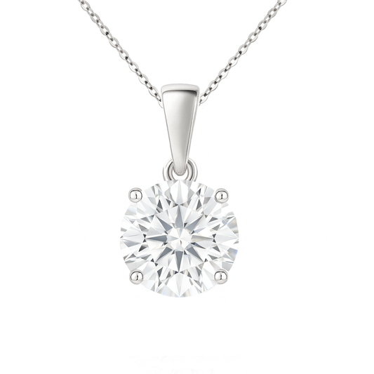 14K Gold Round Cut Moissanite Solitaire Necklace - Dangle Bail on Cable Chain