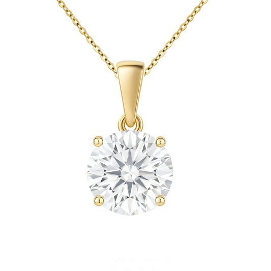 14K Gold Round Cut Moissanite Solitaire Necklace - Dangle Bail on Cable Chain