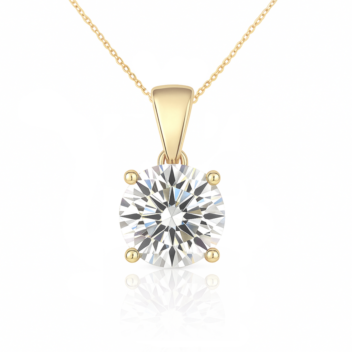 14K Gold Round Cut Moissanite Solitaire Necklace - Dangle Bail on Cable Chain