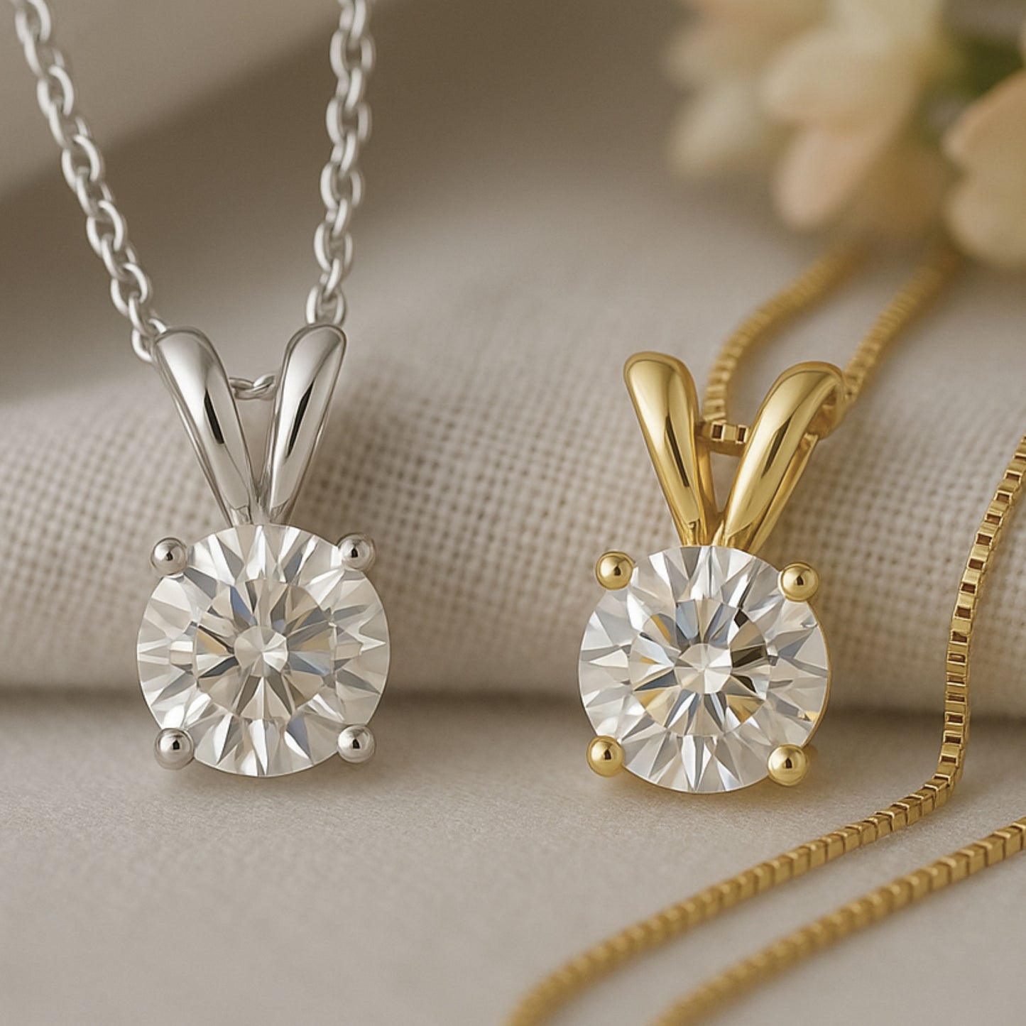Round Cut Solitaire Moissanite Necklace - Double Loop Bail