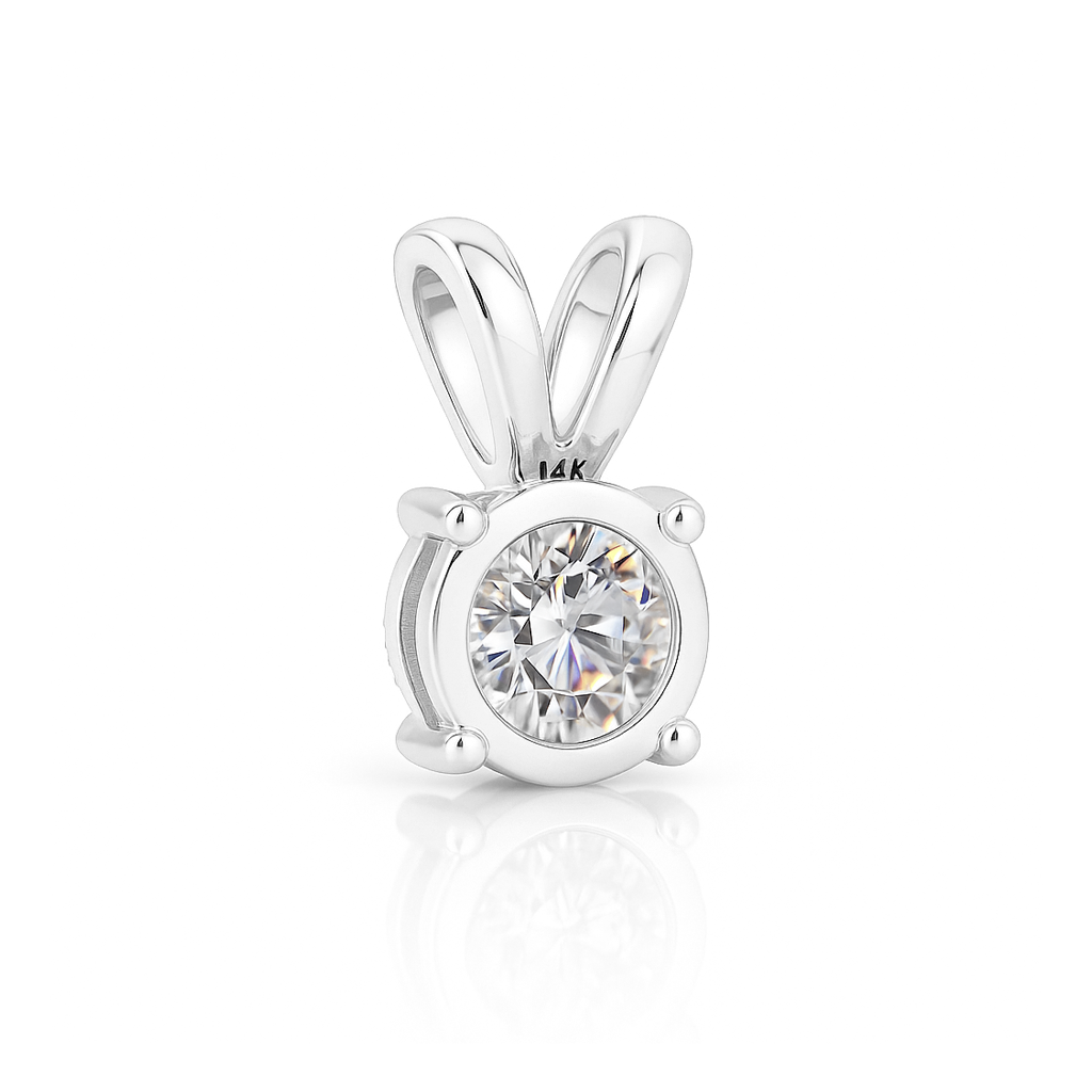 14K Gold Round Cut Moissanite Solitaire Pendant Only - Double Loop Bail