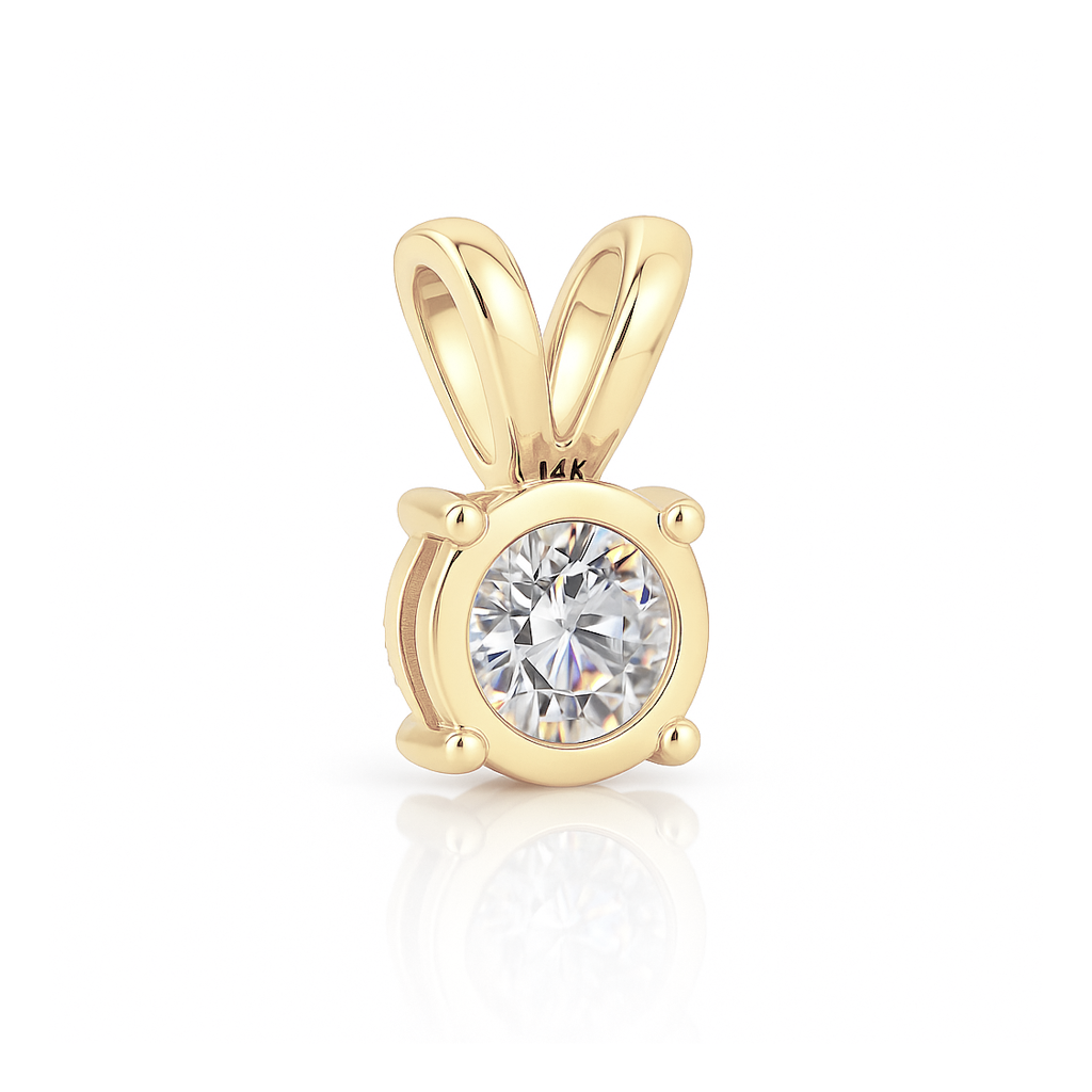 14K Gold Round Cut Moissanite Solitaire Pendant Only - Double Loop Bail