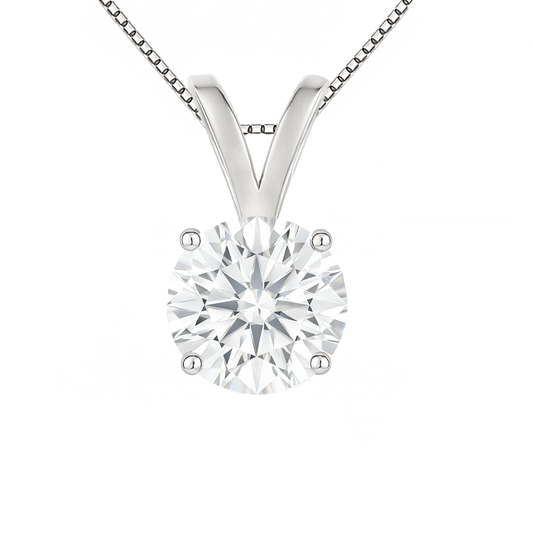 14K Gold Round Cut Moissanite Solitaire Necklace - Double Loop Bail on Box Chain