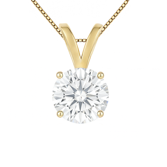 14K Gold Round Cut Moissanite Solitaire Necklace - Double Loop Bail on Box Chain