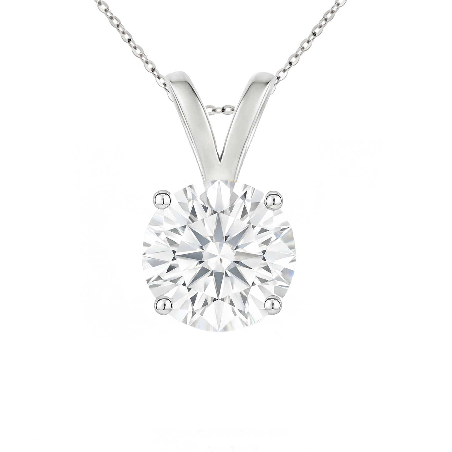 14K Gold Round Cut Moissanite Solitaire Necklace - Double Loop Bail on Cable Chain