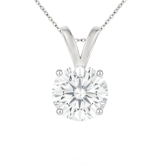 14K Gold Round Cut Moissanite Solitaire Necklace - Double Loop Bail on Cable Chain
