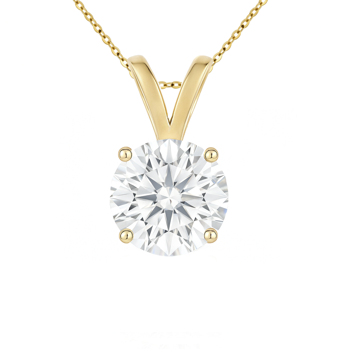 14K Gold Round Cut Moissanite Solitaire Necklace - Double Loop Bail on Cable Chain