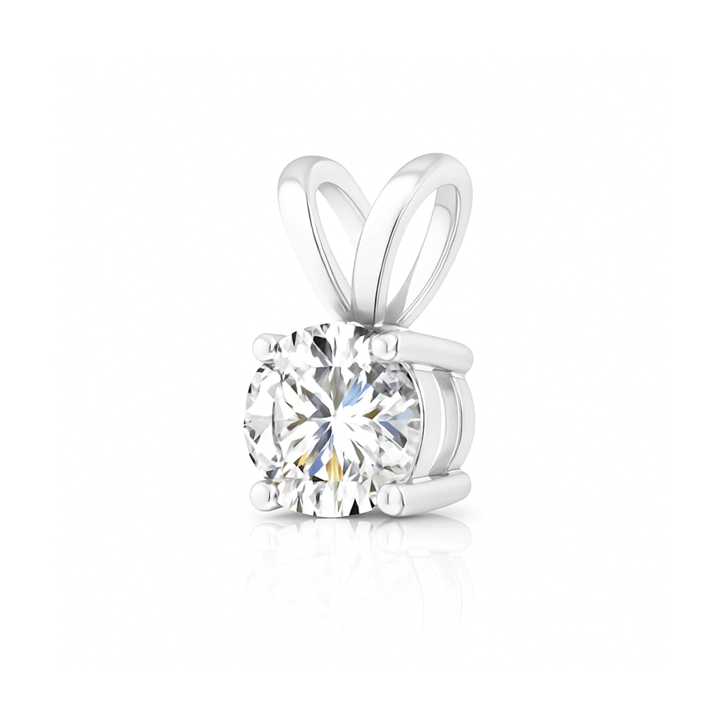 14K Gold Round Cut Moissanite Solitaire Pendant Only - Double Loop Bail