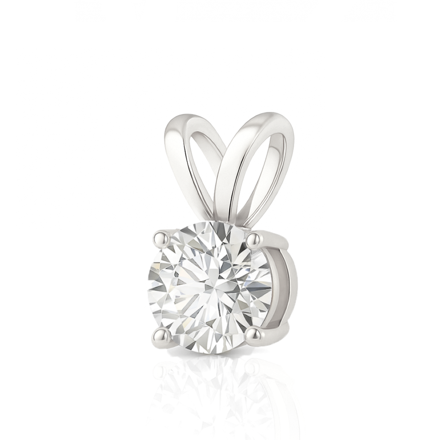 14K Gold Round Cut Moissanite Solitaire Necklace - Double Loop Bail on Cable Chain