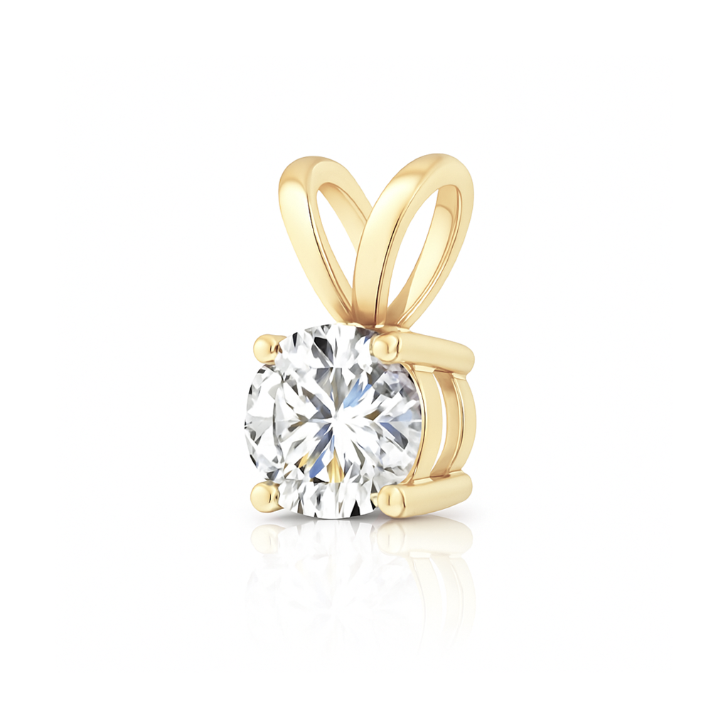 14K Gold Round Cut Moissanite Solitaire Pendant Only - Double Loop Bail