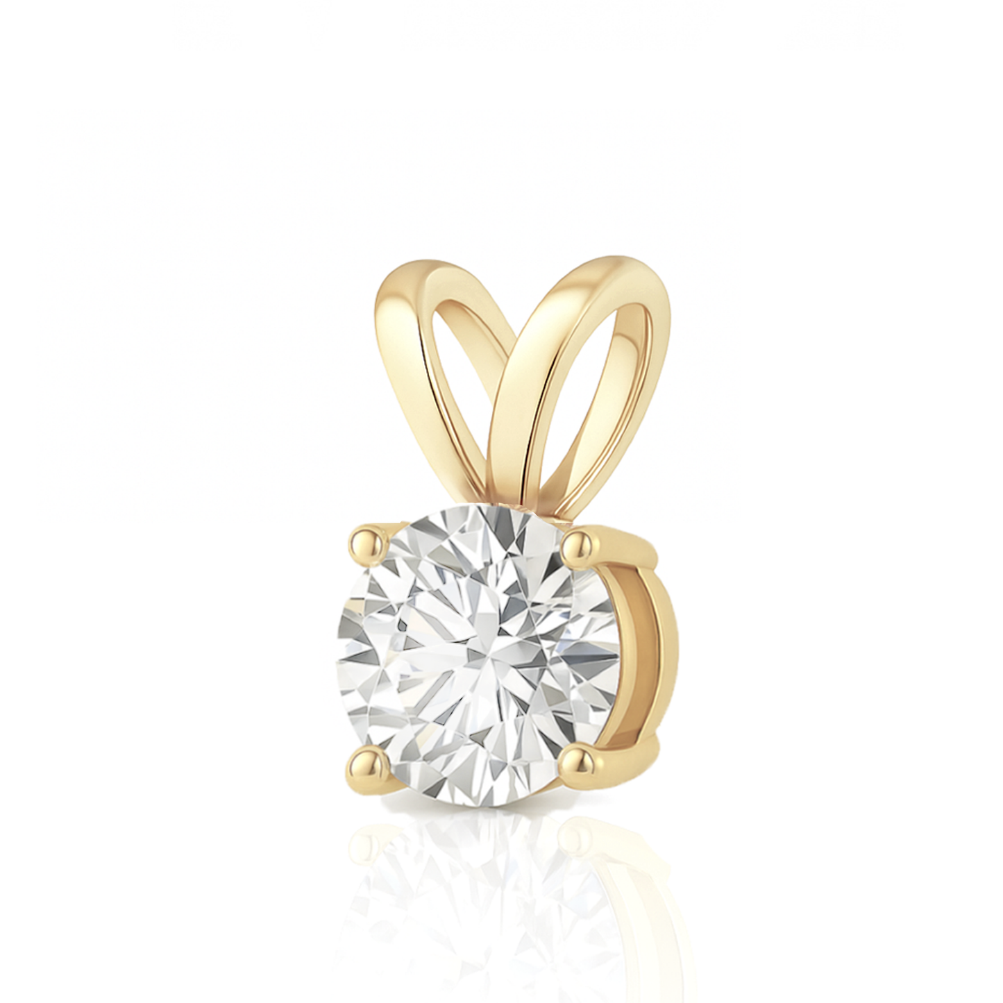 14K Gold Round Cut Moissanite Solitaire Necklace - Double Loop Bail on Cable Chain